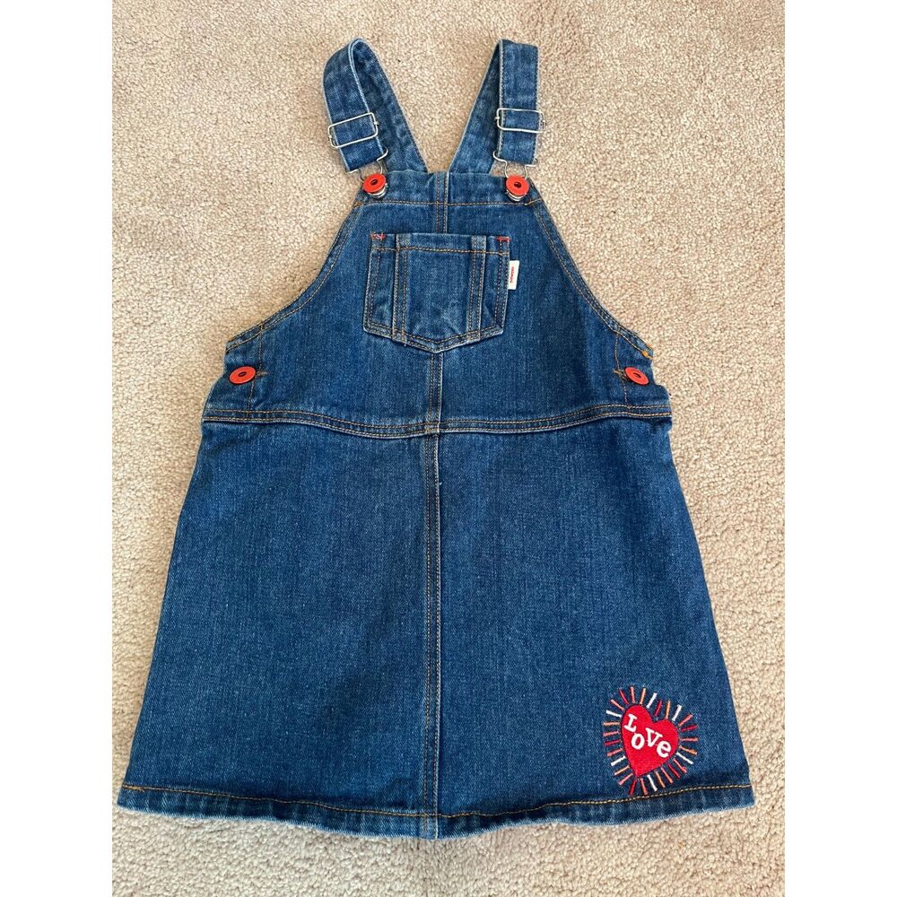 Catimini French Designer Denim Embroidered Overall Dress Size 4Toddler